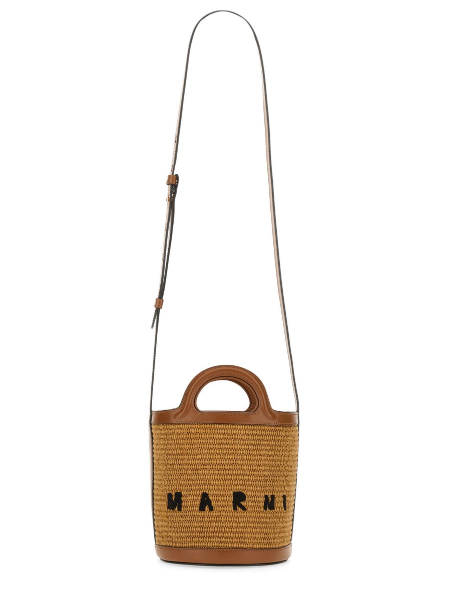 MARNI    RAFFIA AND LEATHER MICRO TROPICALIA BAG