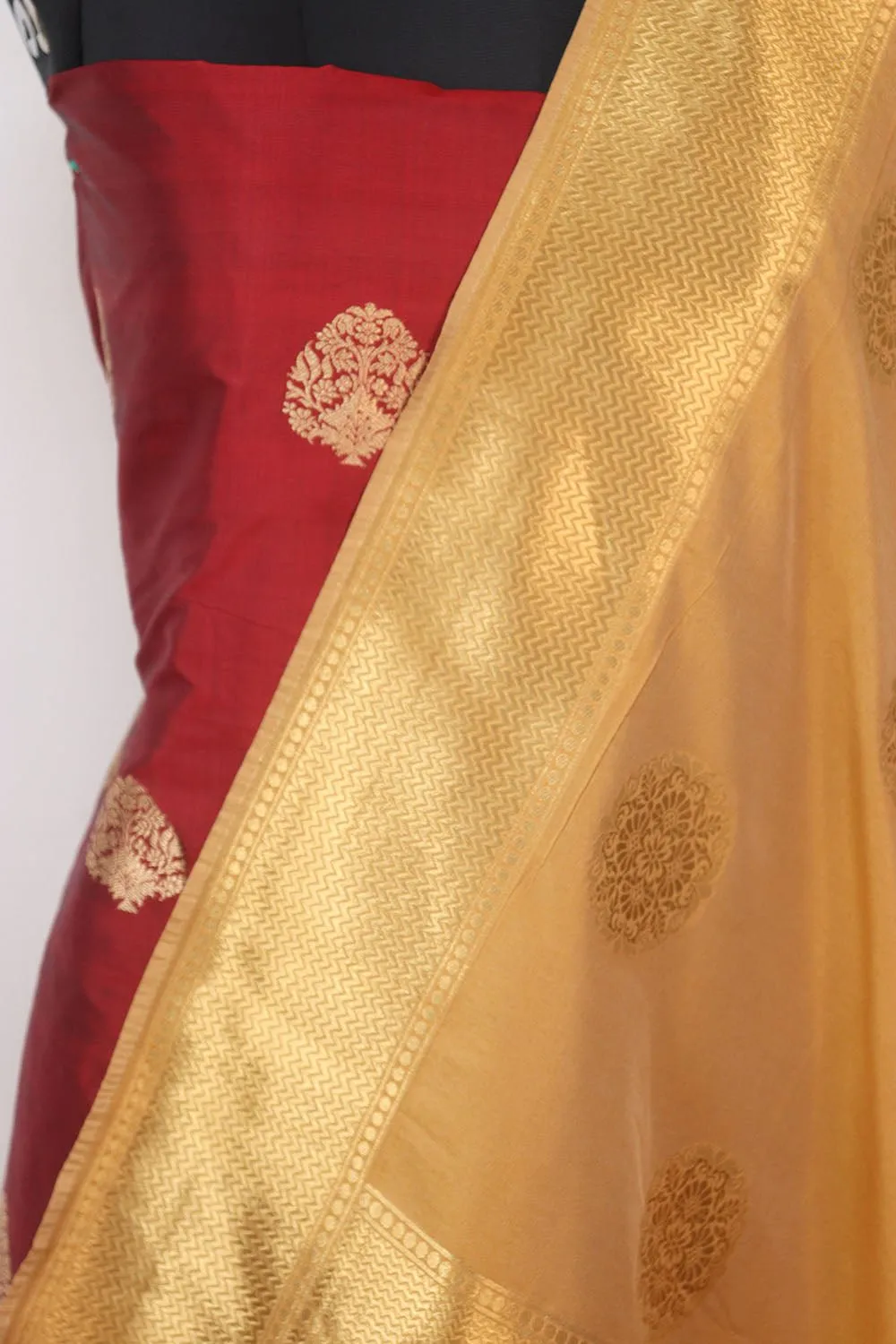 Maroon Banarasi Pure Katan Silk Suit With Cream Banarasi Silk Dupatta