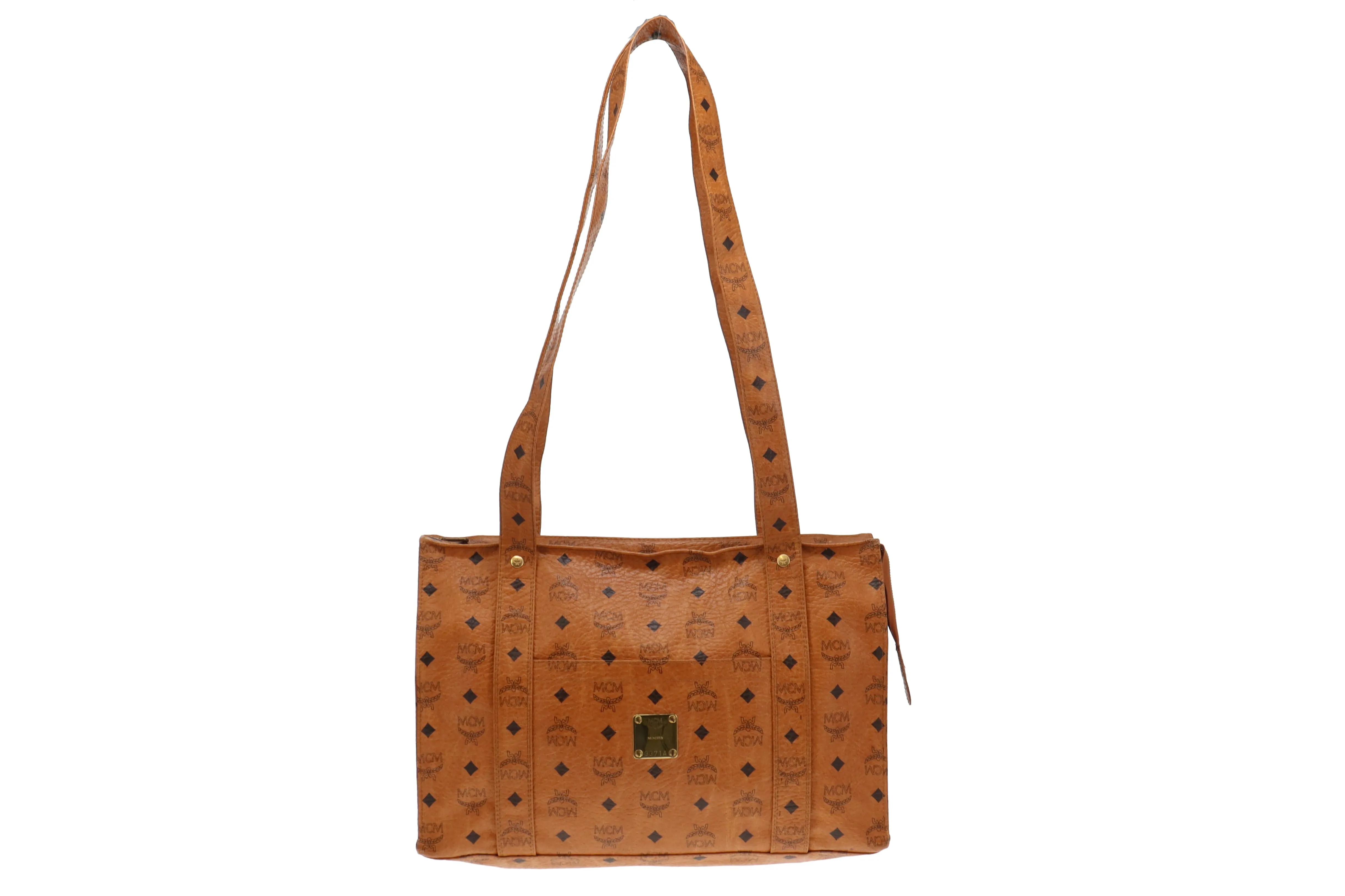 MCM Visetos Cognac Leather Shoulder Bag