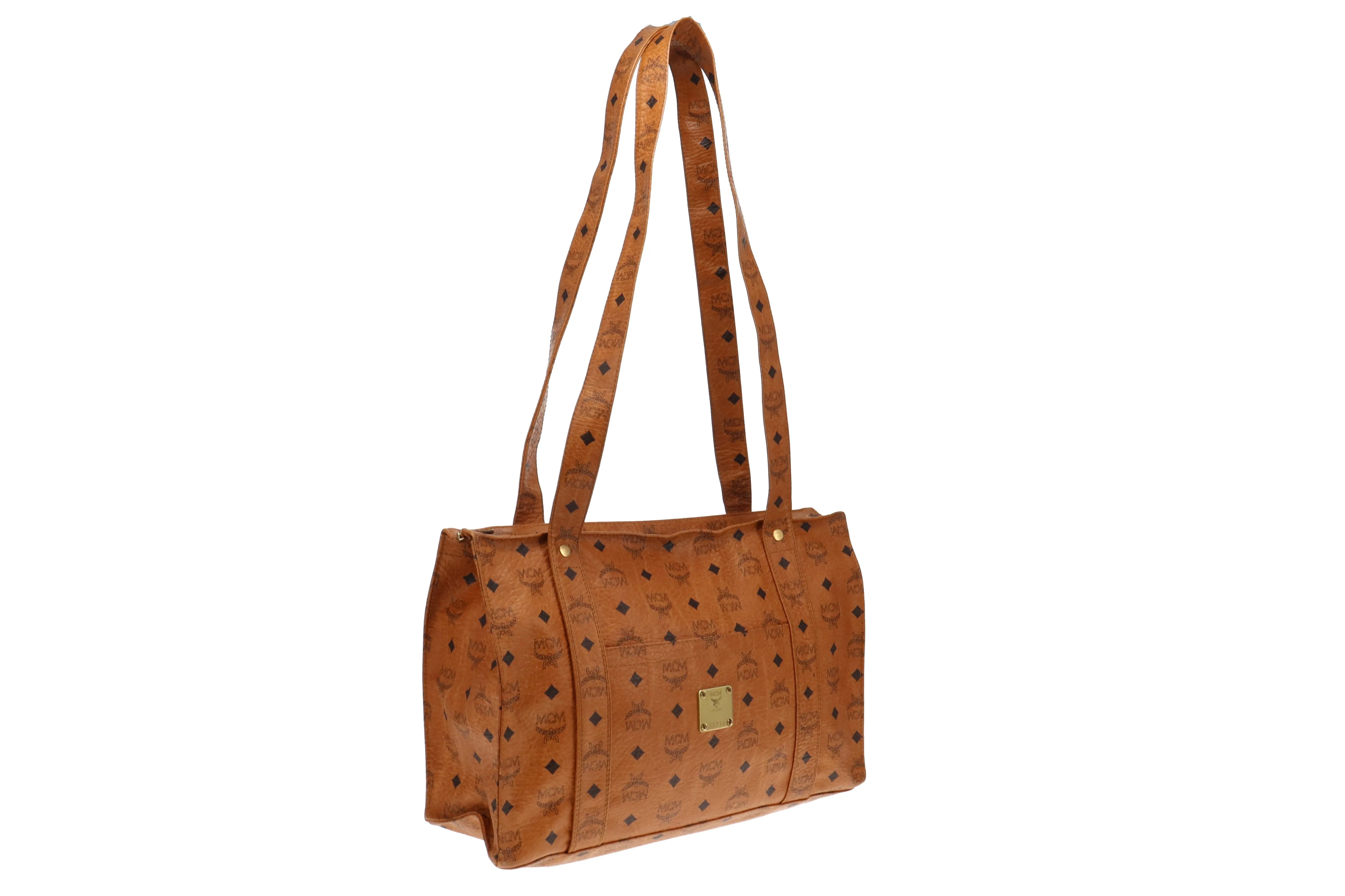 MCM Visetos Cognac Leather Shoulder Bag