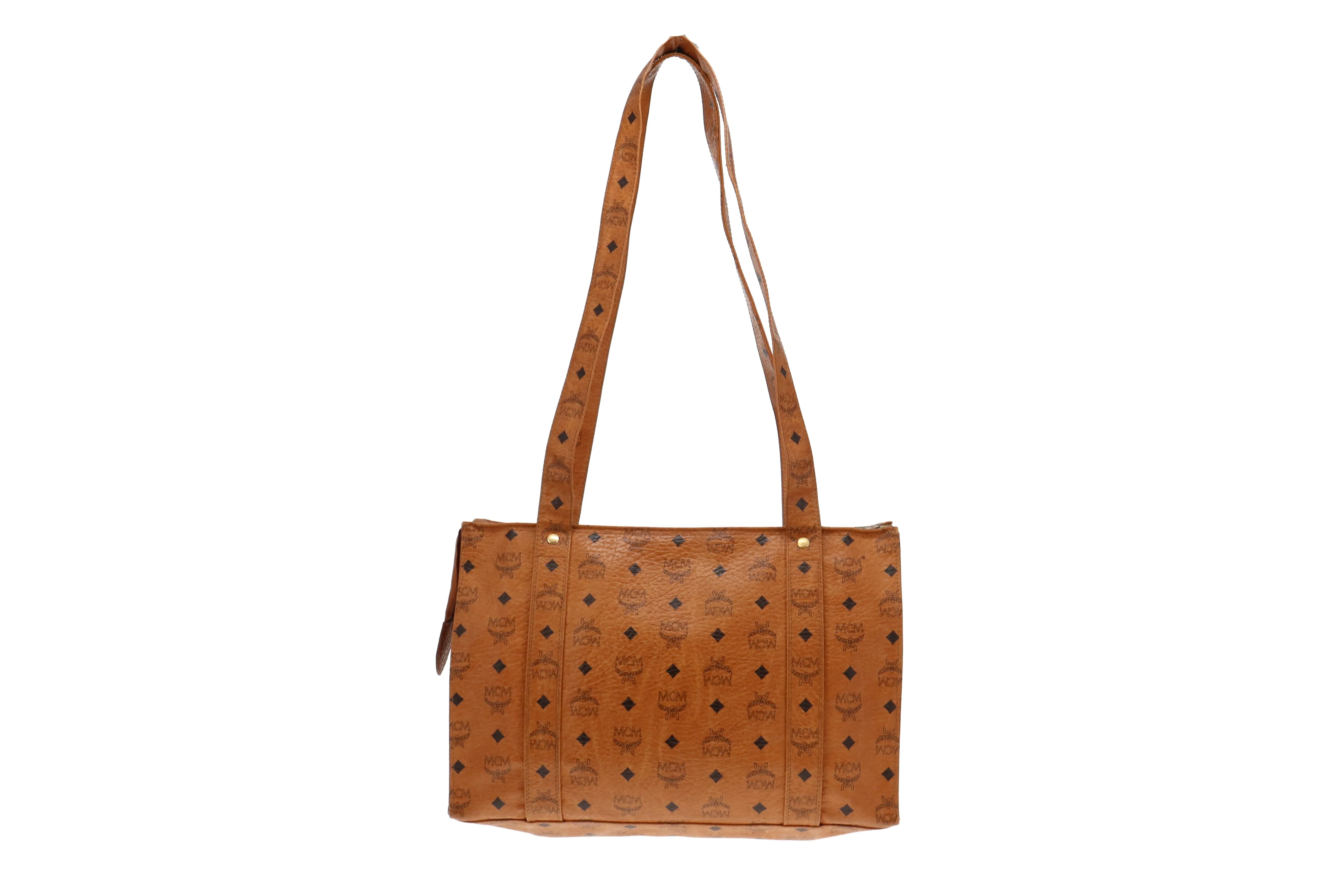 MCM Visetos Cognac Leather Shoulder Bag