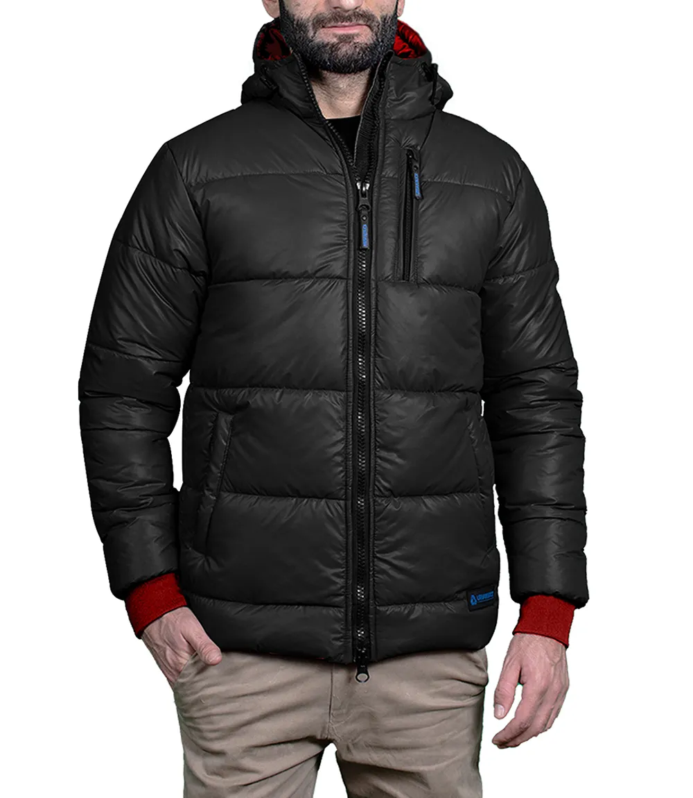 Men's Black Hooded Puffer Jacket - Winter Outerwear