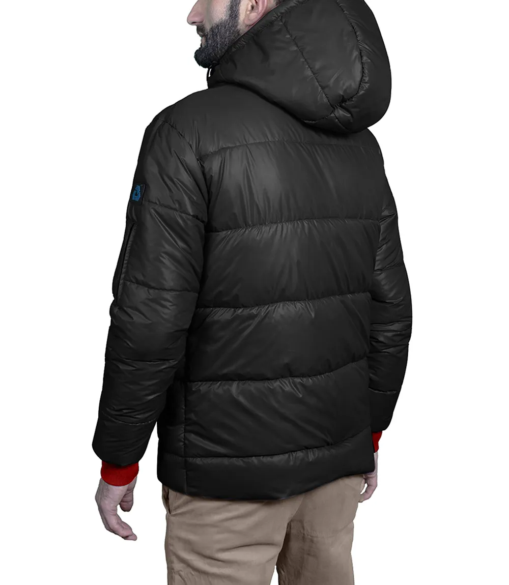 Men's Black Hooded Puffer Jacket - Winter Outerwear