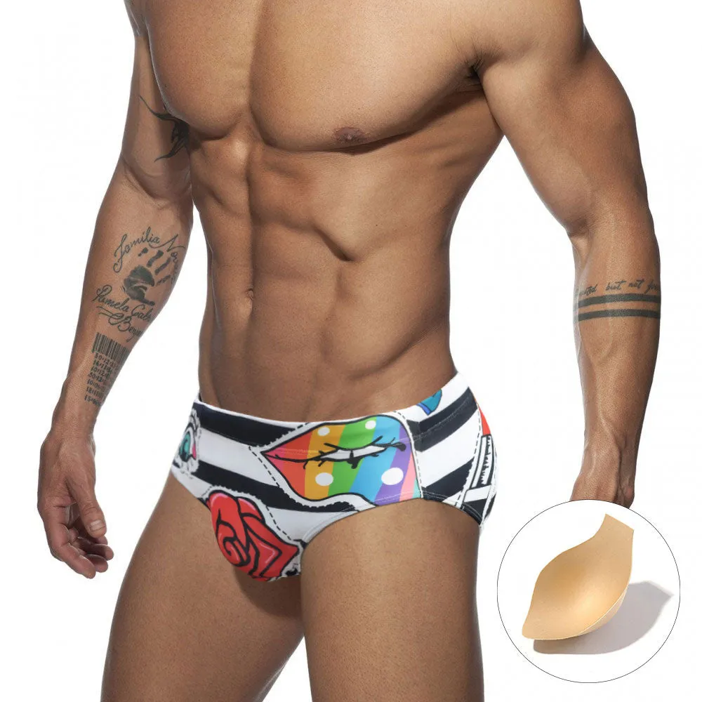 Men's Sexy Rose Striped Pattern Water Sports Swimwear Briefs