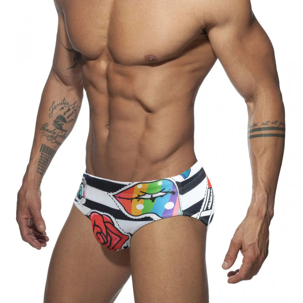 Men's Sexy Rose Striped Pattern Water Sports Swimwear Briefs