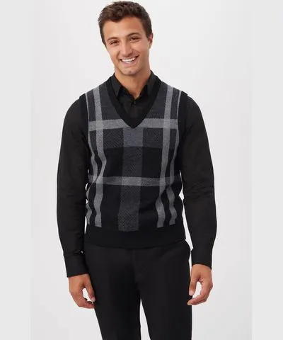 Mr Turk Neso Merino Wool Plaid Knit Sweater Vest