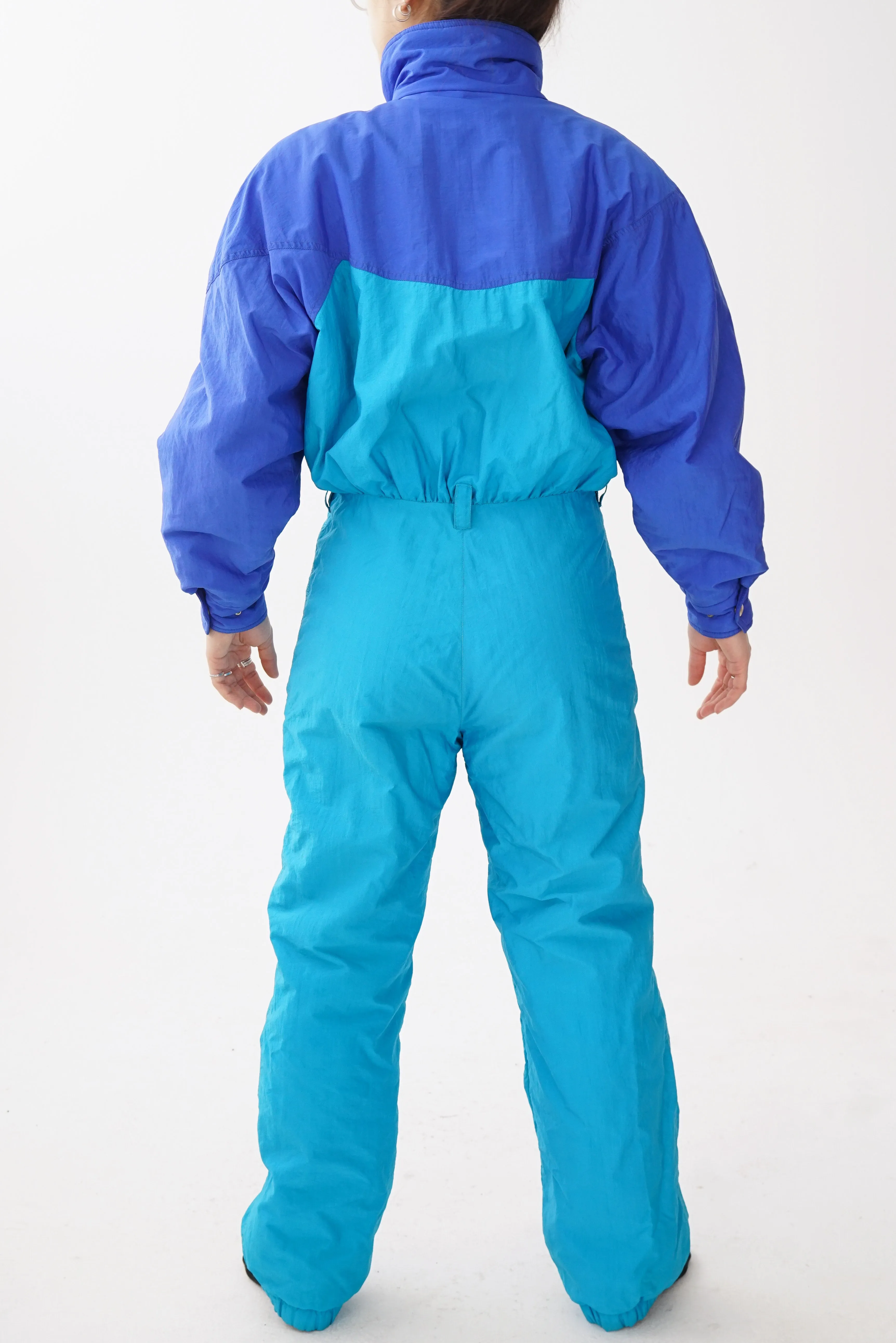 One piece vintage Anba ski suit, snow suit bleu et turquoise taille 42 (M)