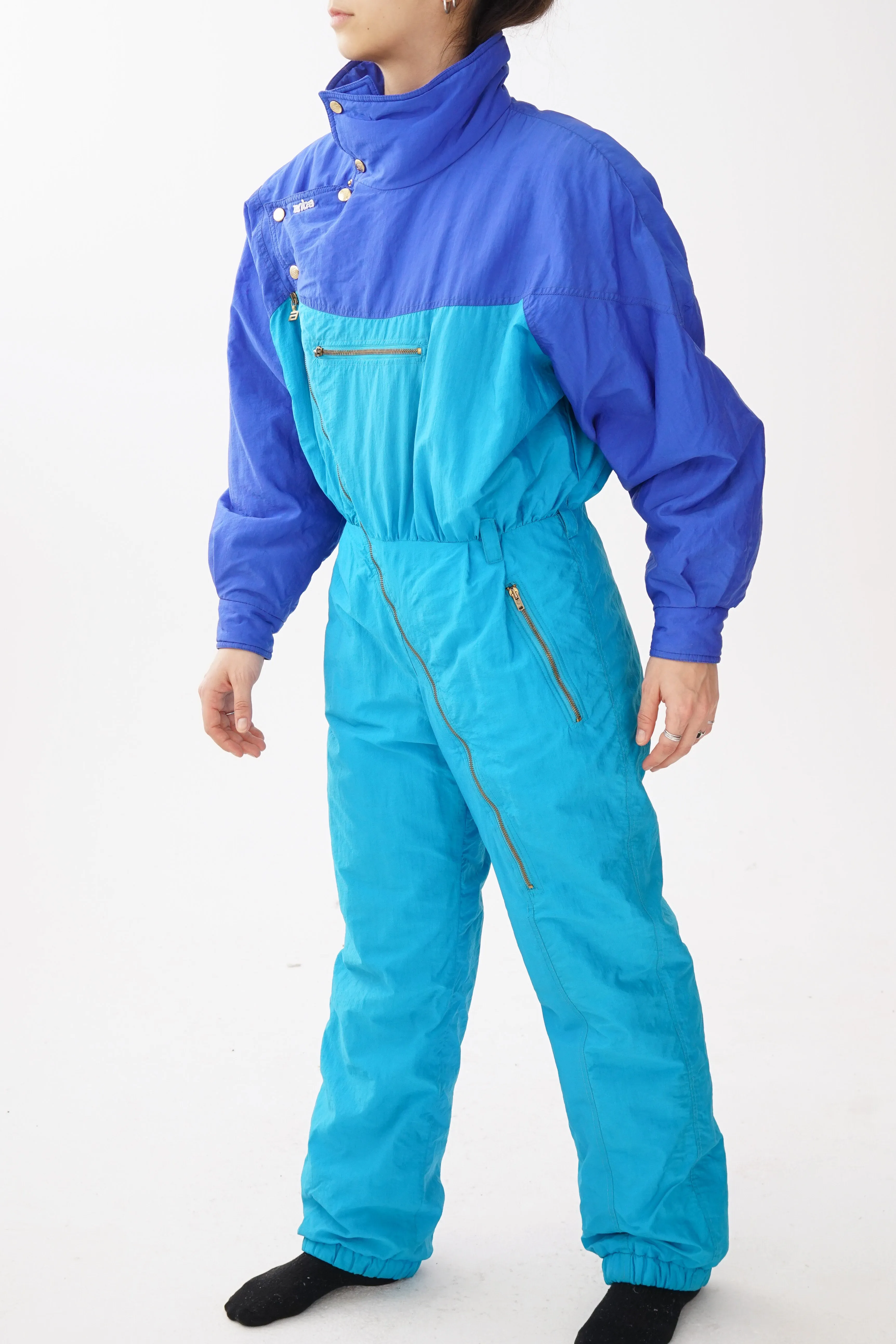 One piece vintage Anba ski suit, snow suit bleu et turquoise taille 42 (M)