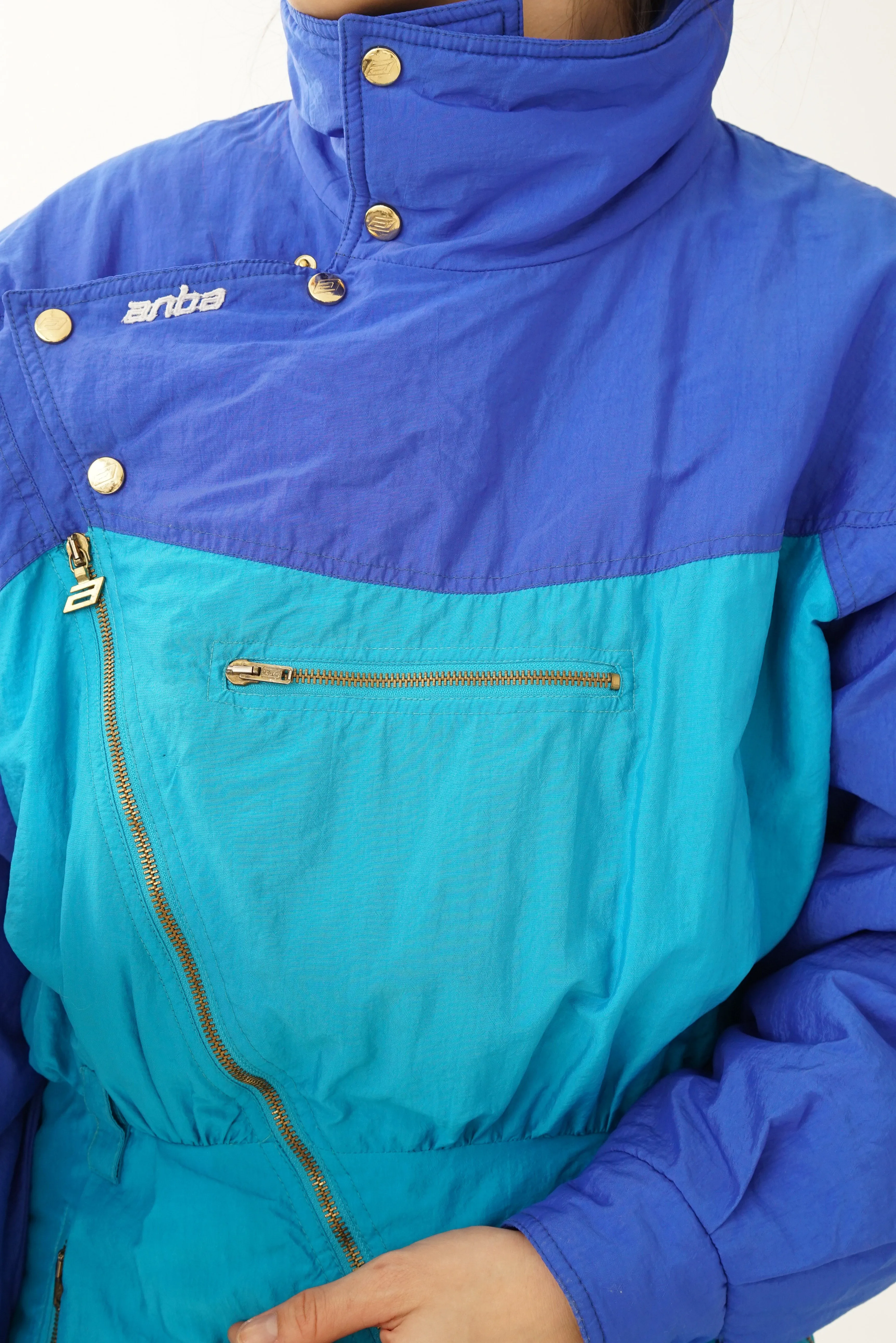 One piece vintage Anba ski suit, snow suit bleu et turquoise taille 42 (M)