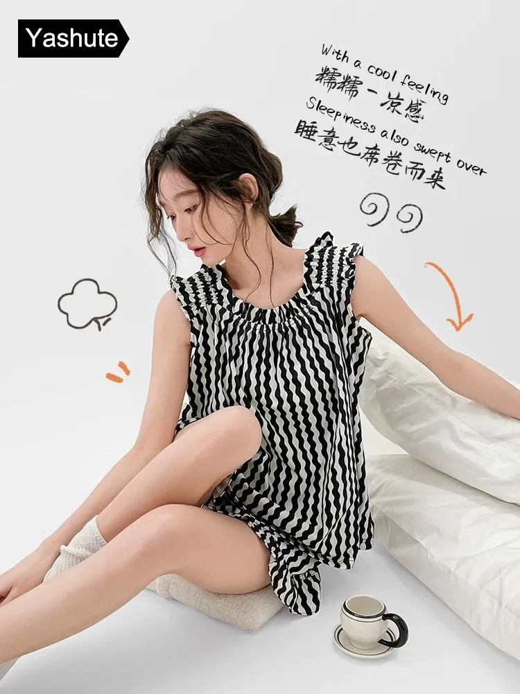 Pajamas for women, cool cotton suspenders two-piece set, summer thin home clothes, can be worn outside, high-end vest home cloth