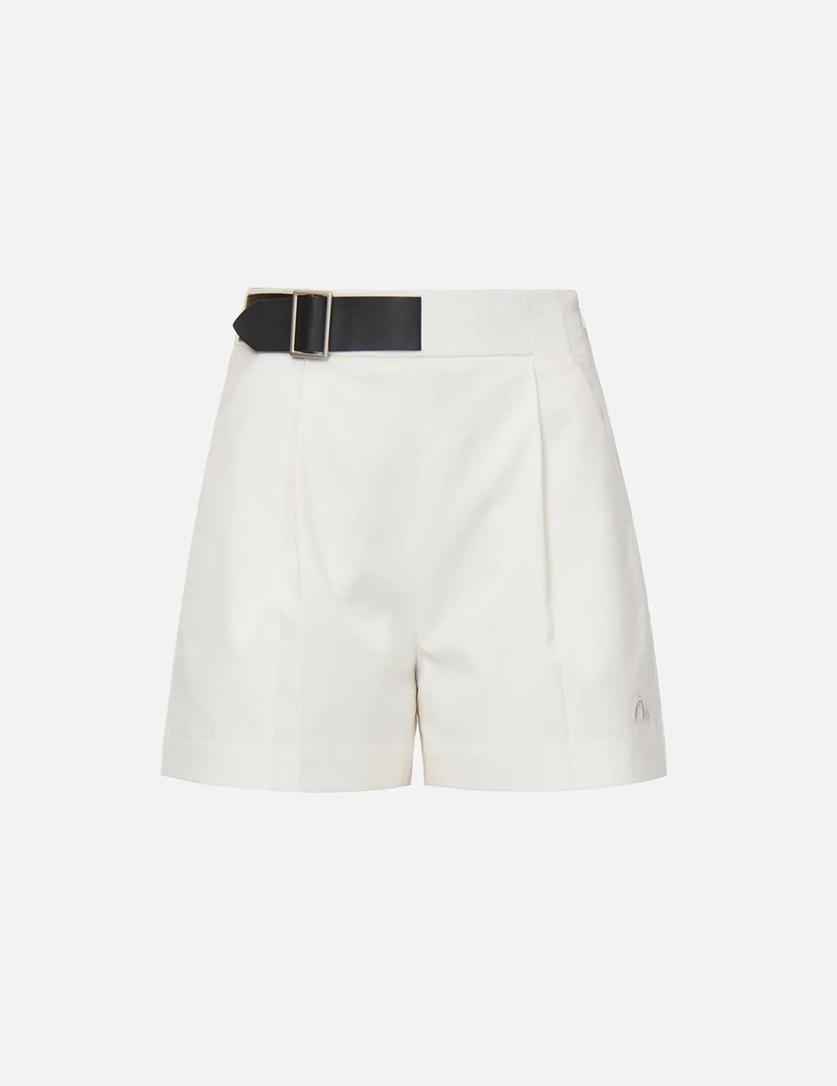 Partial Leather Buckle Belt Shorts