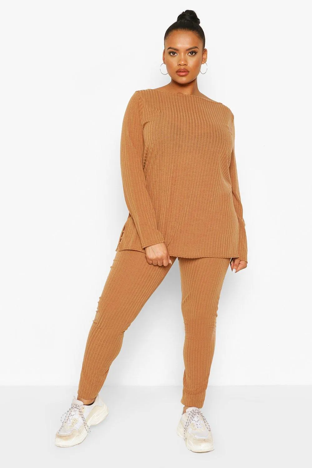 Plus Rib Off The Shoulder Loungewear Set