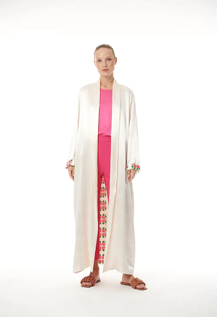 Printed Lining Solid Outer Maxi Open Abaya