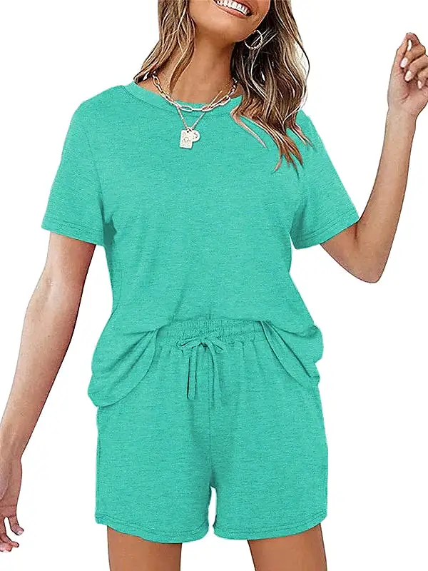 Relax in Style with the Green and Blue 2-Piece Loungewear Set for Women