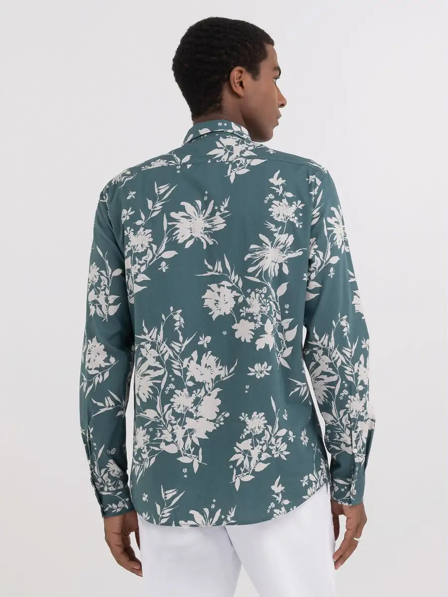 Replay PE24 Camicia con Fantasia Fiori Verde Man