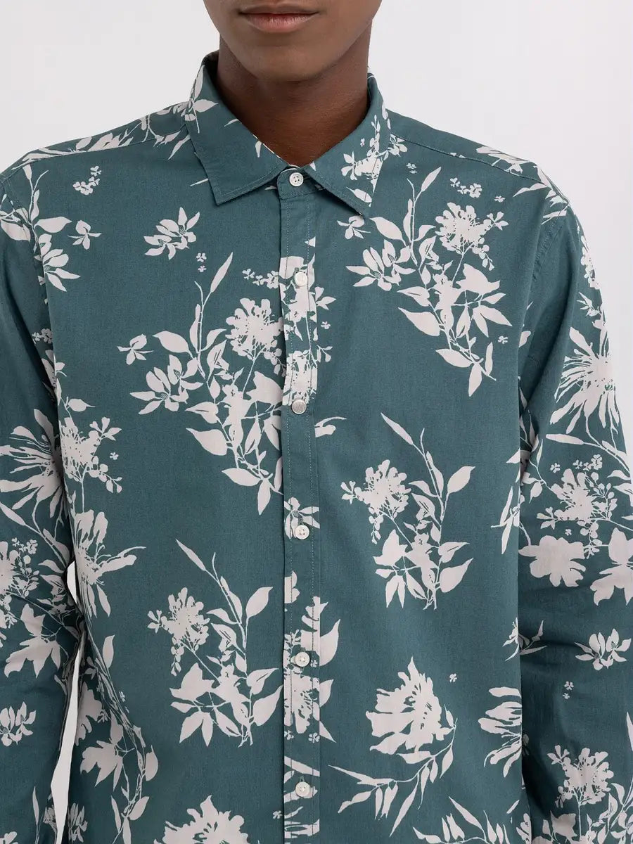 Replay PE24 Camicia con Fantasia Fiori Verde Man