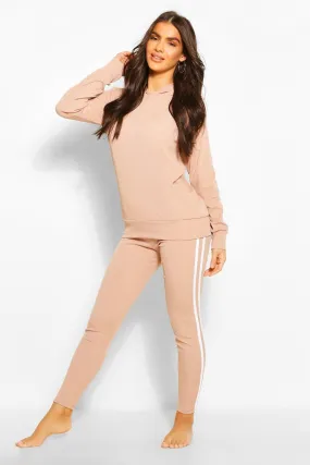 Rib Side Stripe Hooded Loungewear Set