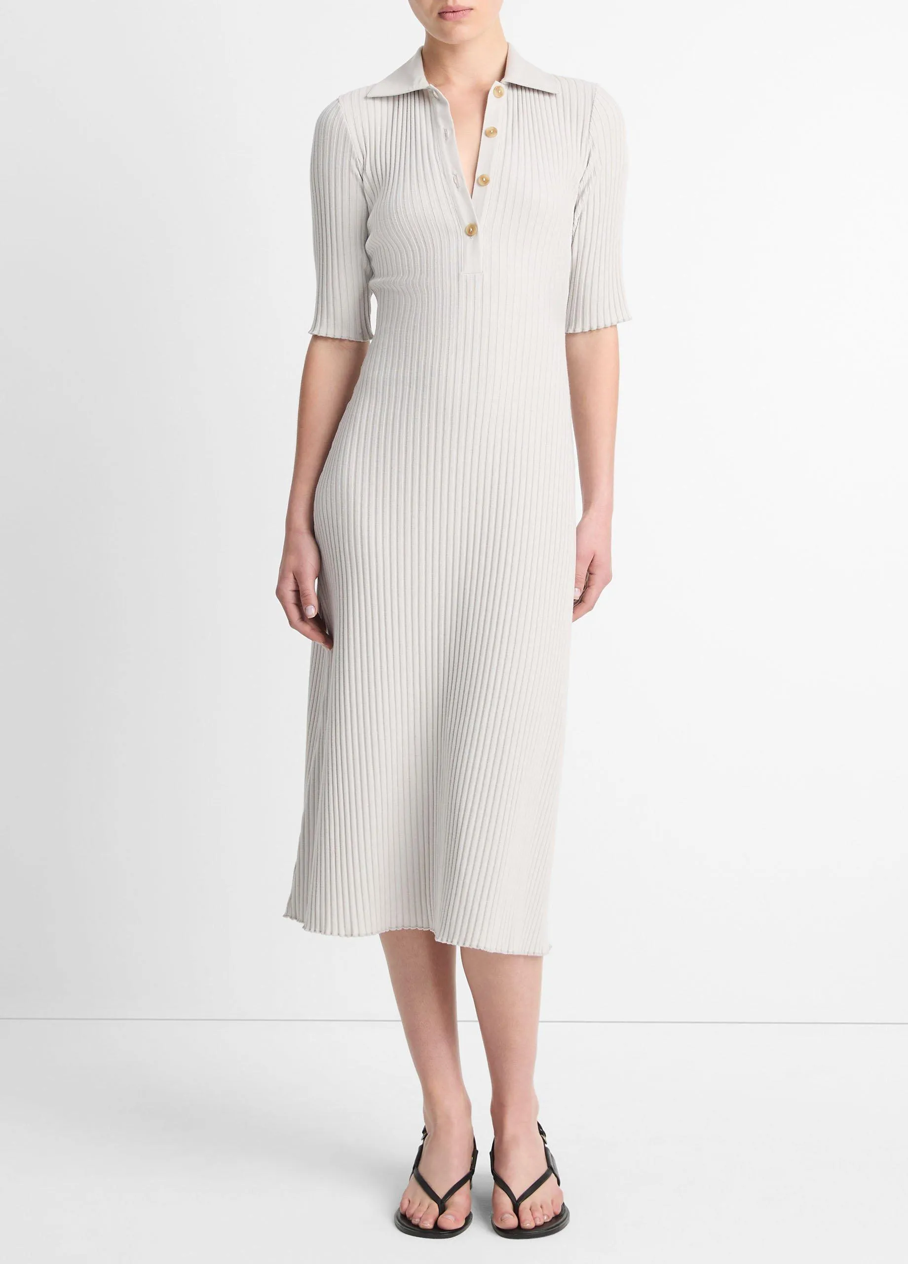 Ribbed Cotton-Blend Polo Dress