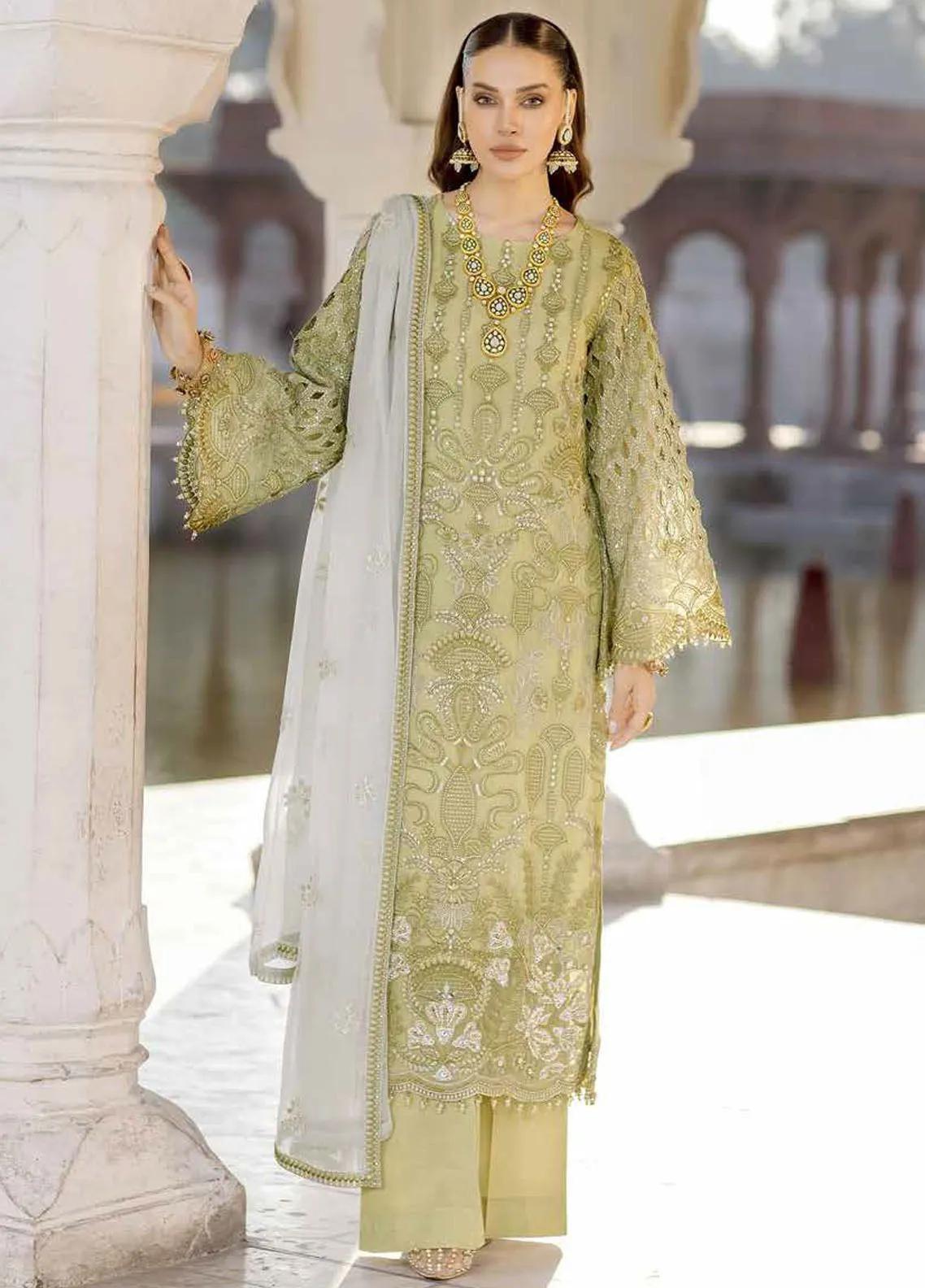 Safeera By Flossie Embroidered Chiffon 3 Piece Unstitched Suit FL24SF S-1301 HONEY HAZE