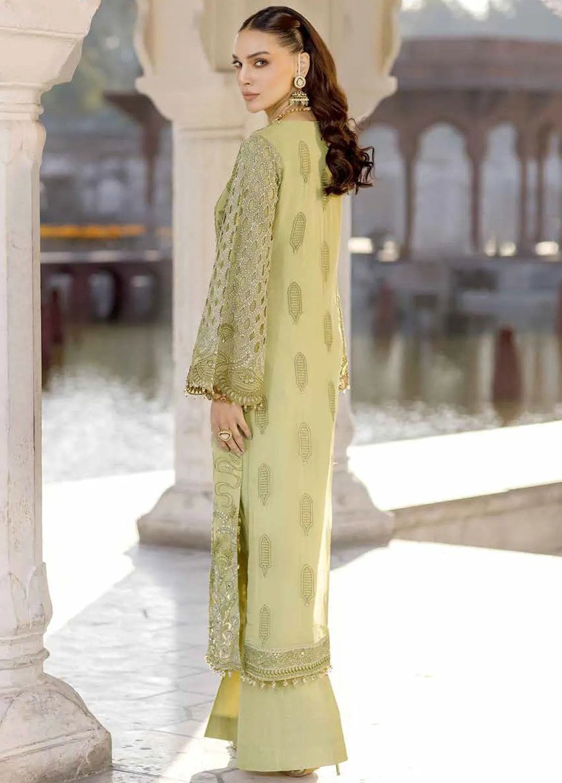 Safeera By Flossie Embroidered Chiffon 3 Piece Unstitched Suit FL24SF S-1301 HONEY HAZE