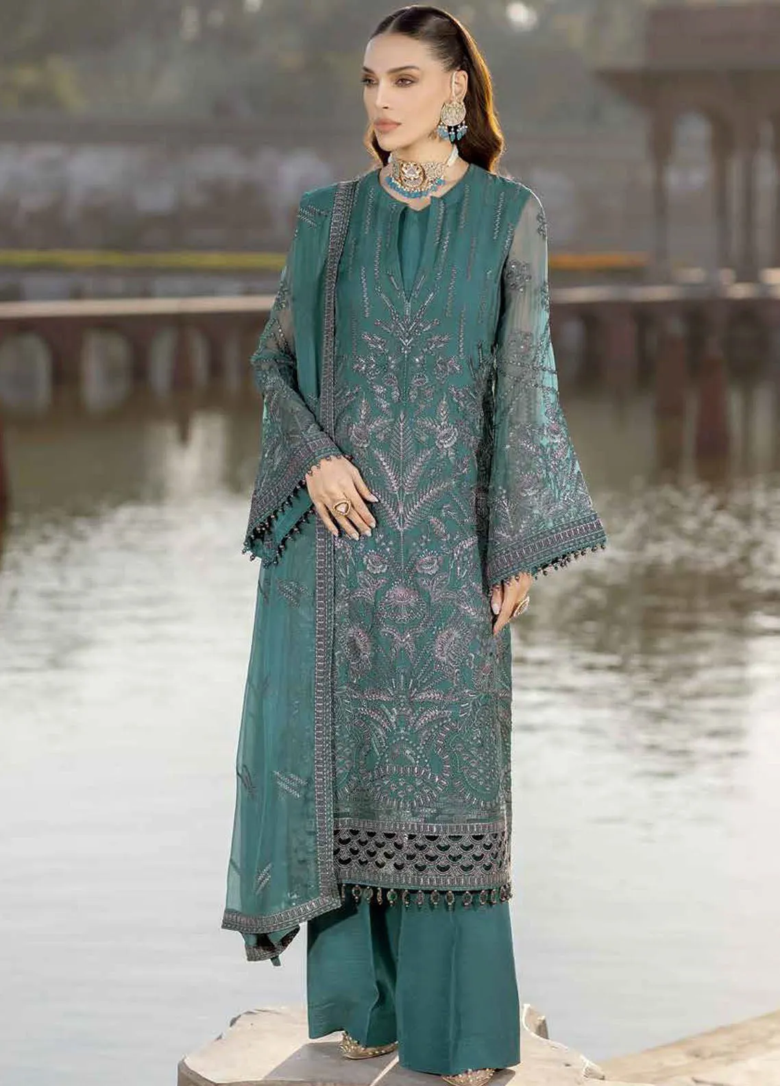 Safeera By Flossie Embroidered Chiffon 3 Piece Unstitched Suit FL24SF S-1306 COLD LIGHT