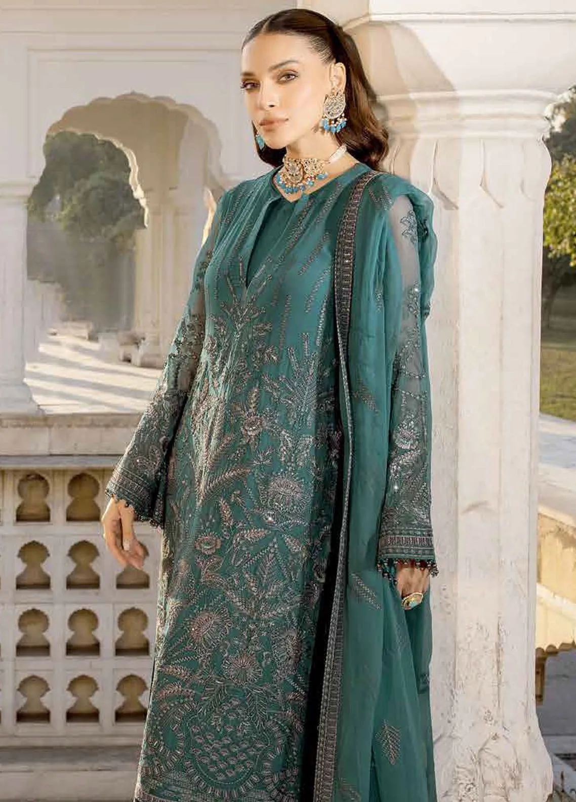 Safeera By Flossie Embroidered Chiffon 3 Piece Unstitched Suit FL24SF S-1306 COLD LIGHT