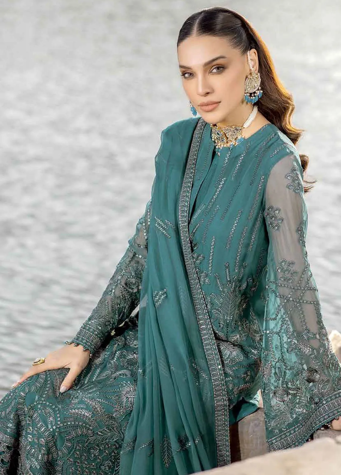 Safeera By Flossie Embroidered Chiffon 3 Piece Unstitched Suit FL24SF S-1306 COLD LIGHT