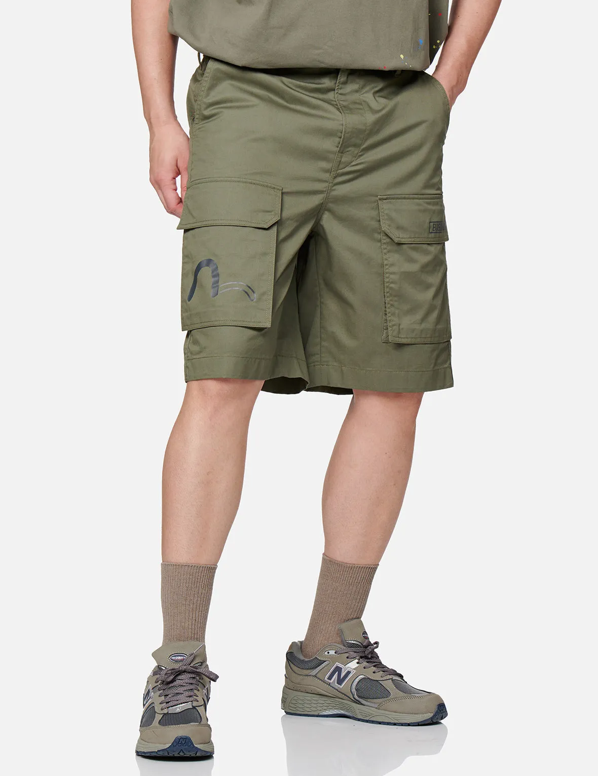 Seagull and Logo Print Cargo Shorts