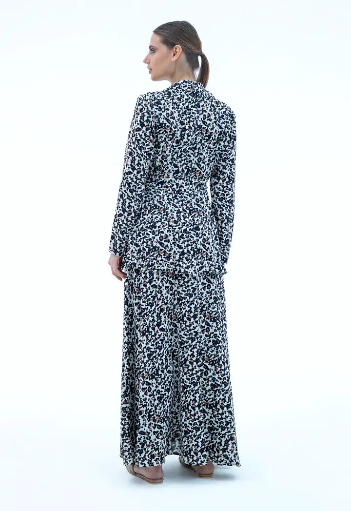 Shawl Collar Printed Maxi Abaya