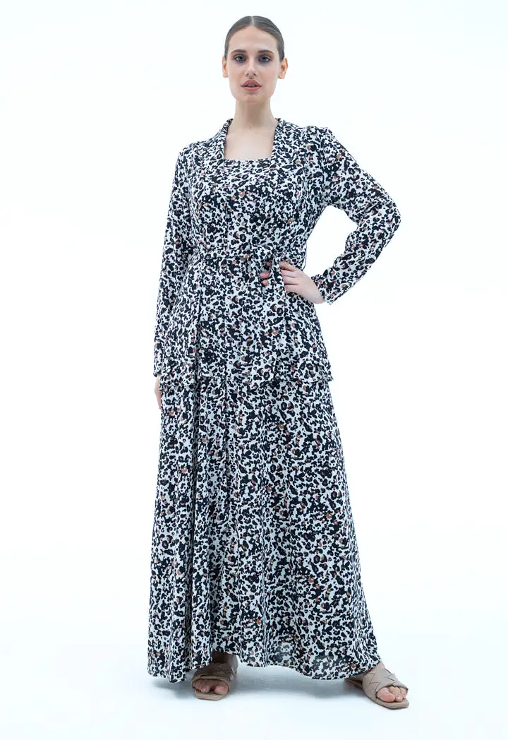 Shawl Collar Printed Maxi Abaya