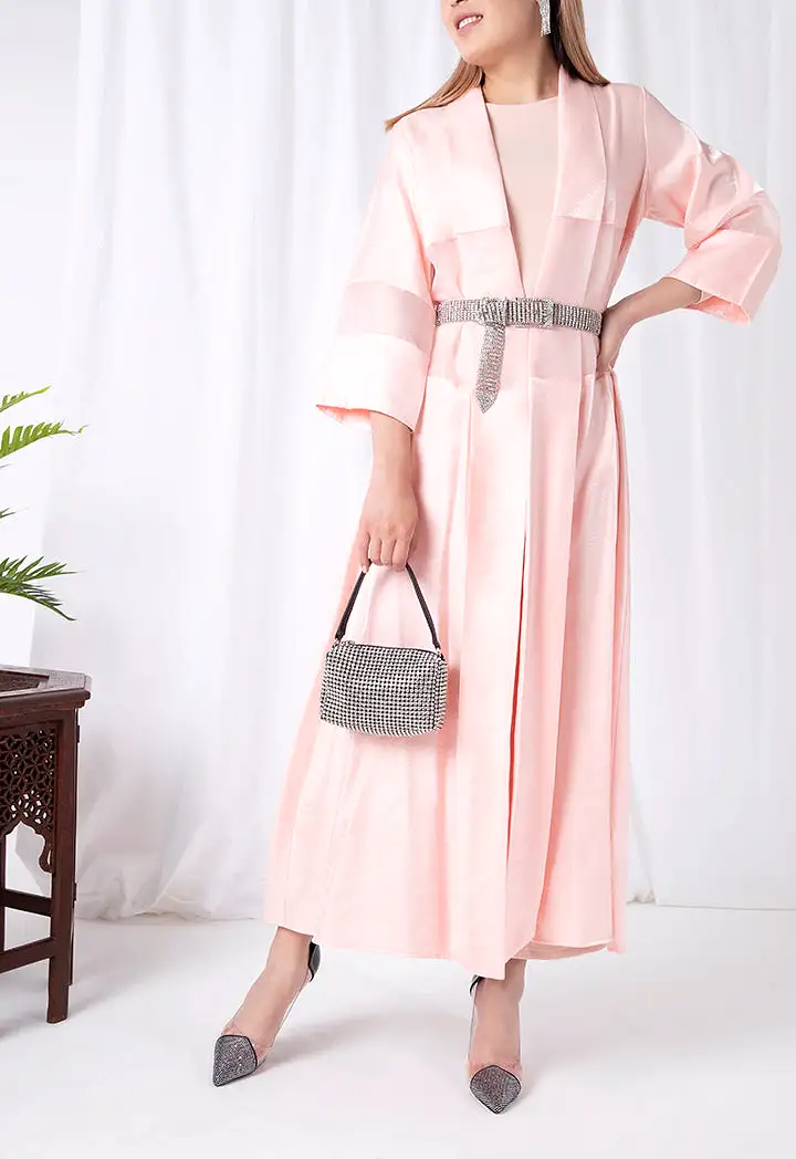 Sheer Trim Belted Maxi Kimono