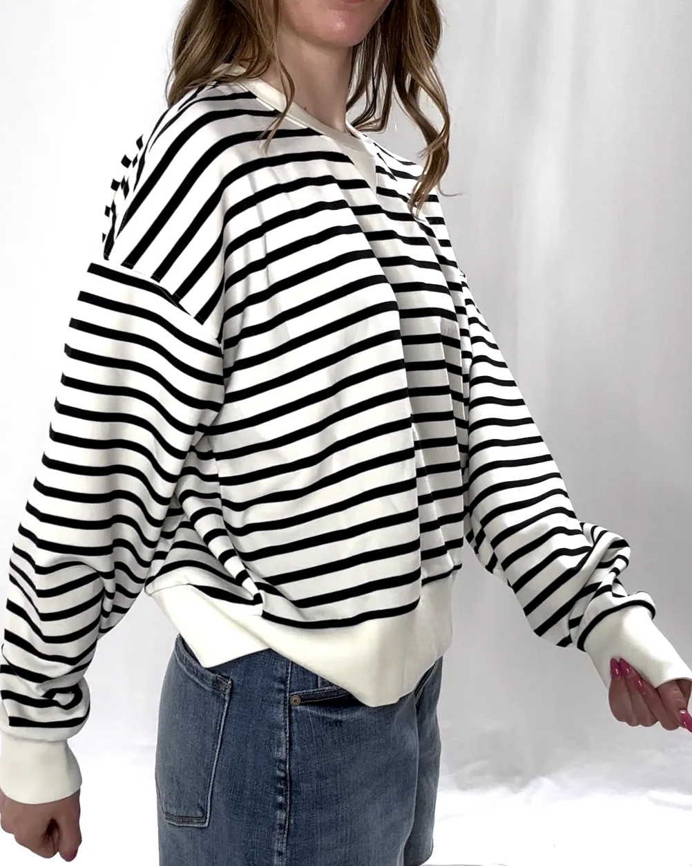 Spanx AirEssentials Crew Neck Pullover - Cream/Black Stripe