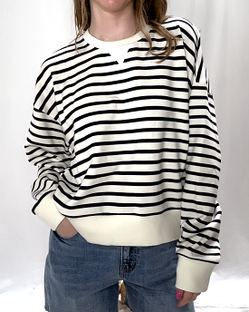 Spanx AirEssentials Crew Neck Pullover - Cream/Black Stripe