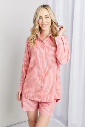 Striped Shirt and Shorts Loungewear Set in Deep Coral