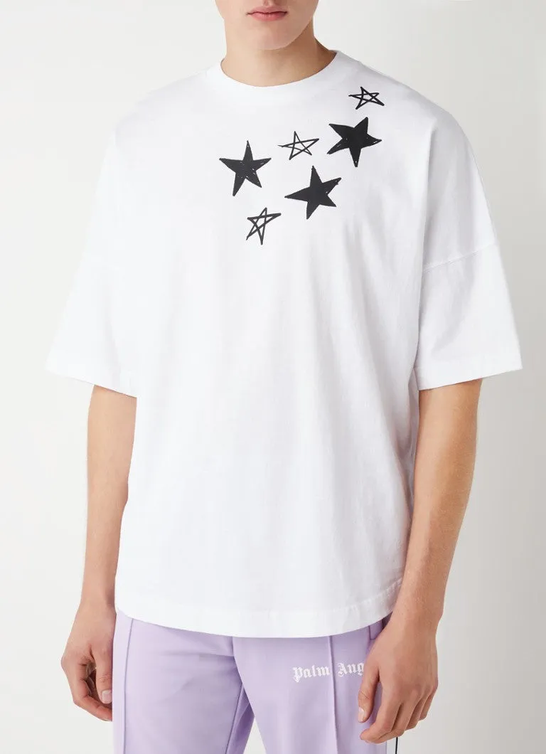 T-shirt PALM ANGELS oversize Shooting Stars logo bianca