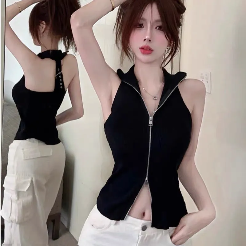 Unique and sweet hot girl sexy halter neck halter sleeveless top slim-fit short knitted vest outerwear women's summer