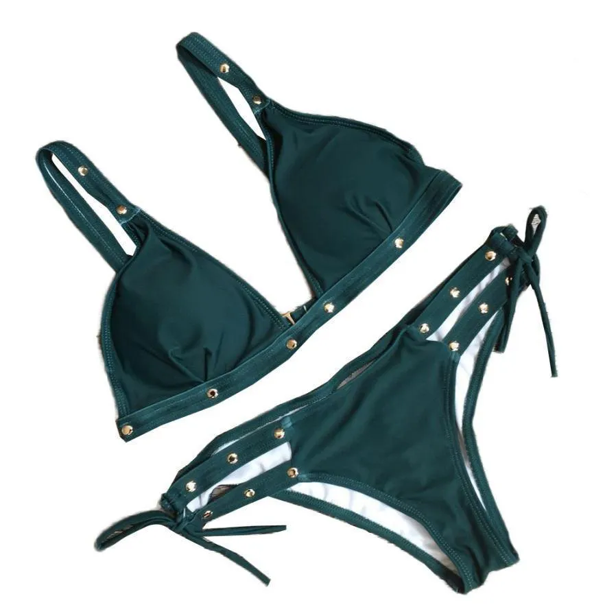 V-Neck Women Bikini Set Swimwear Green