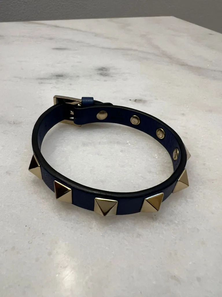 Valentino Blue Rock Stud Leather Cuff