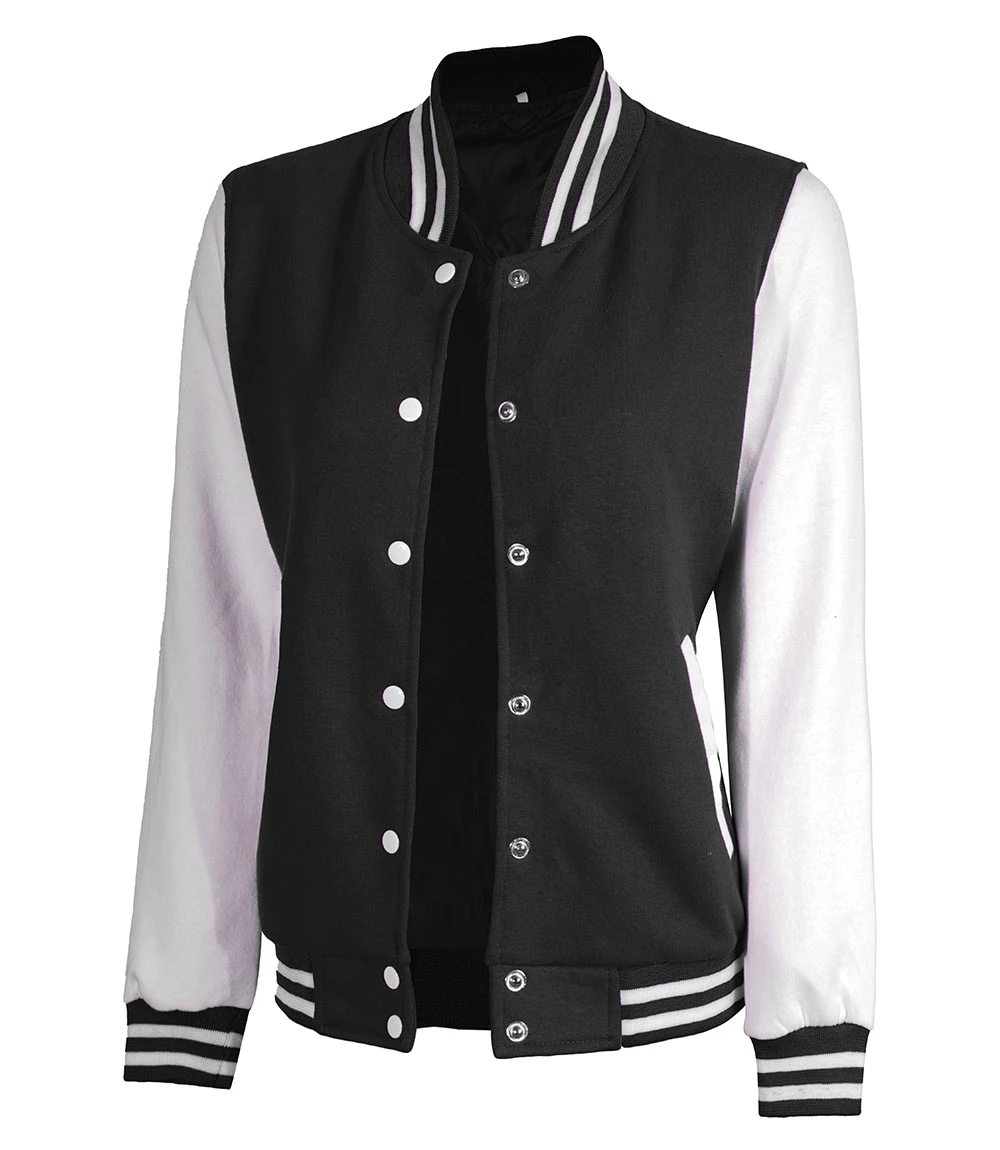 Women Black & White Varsity Jacket | Baseball Style Outerwear