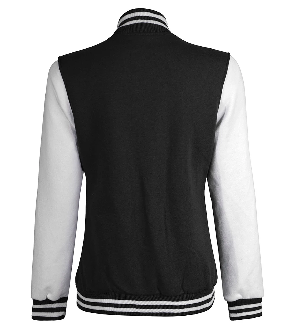 Women Black & White Varsity Jacket | Baseball Style Outerwear