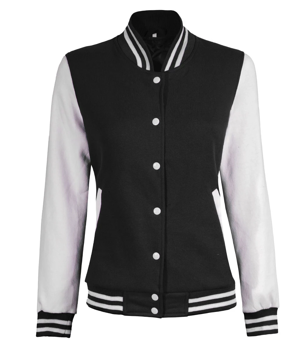 Women Black & White Varsity Jacket | Baseball Style Outerwear