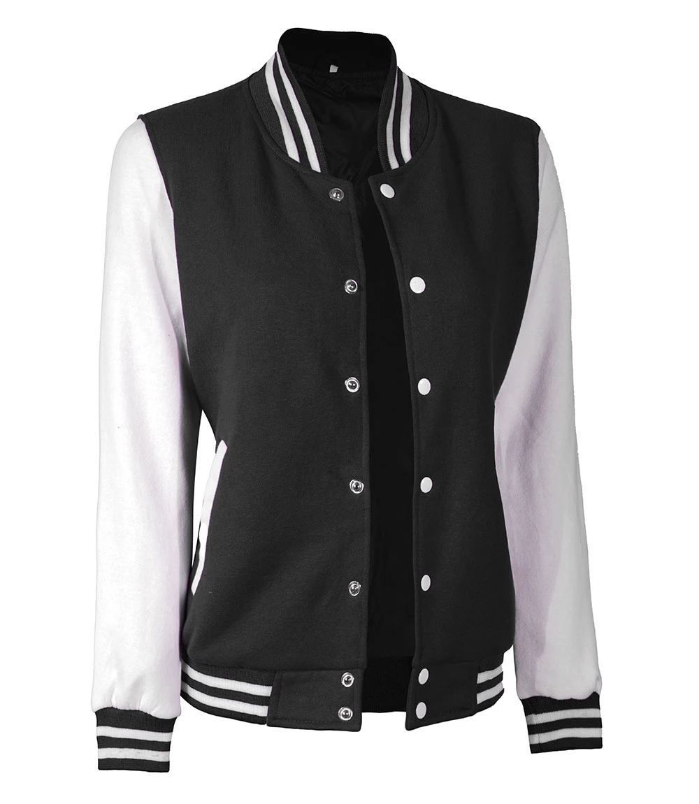 Women Black & White Varsity Jacket | Baseball Style Outerwear