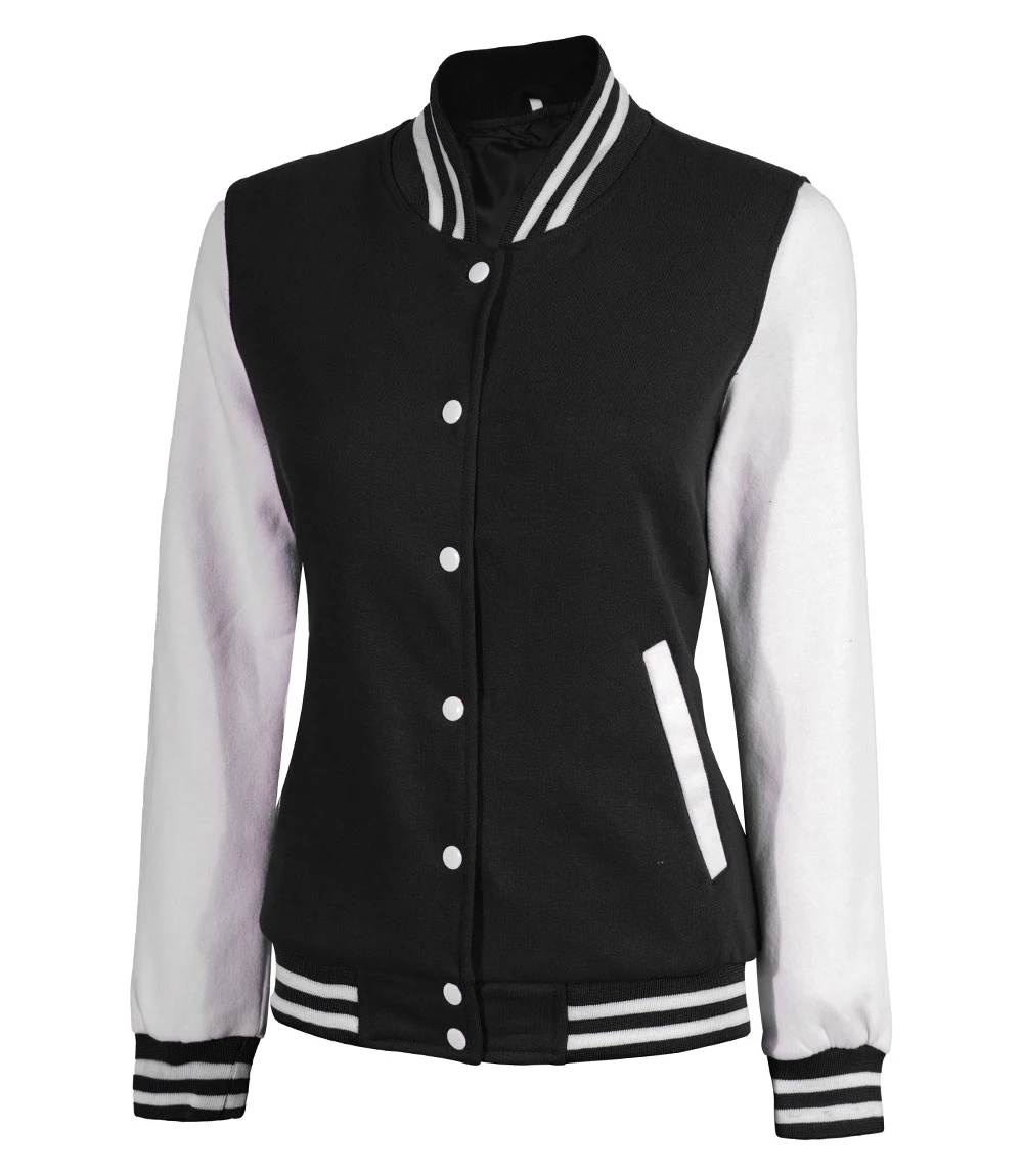 Women Black & White Varsity Jacket | Baseball Style Outerwear