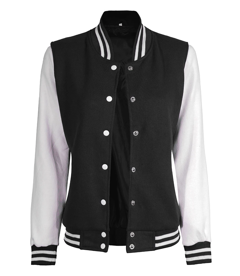 Women Black & White Varsity Jacket | Baseball Style Outerwear