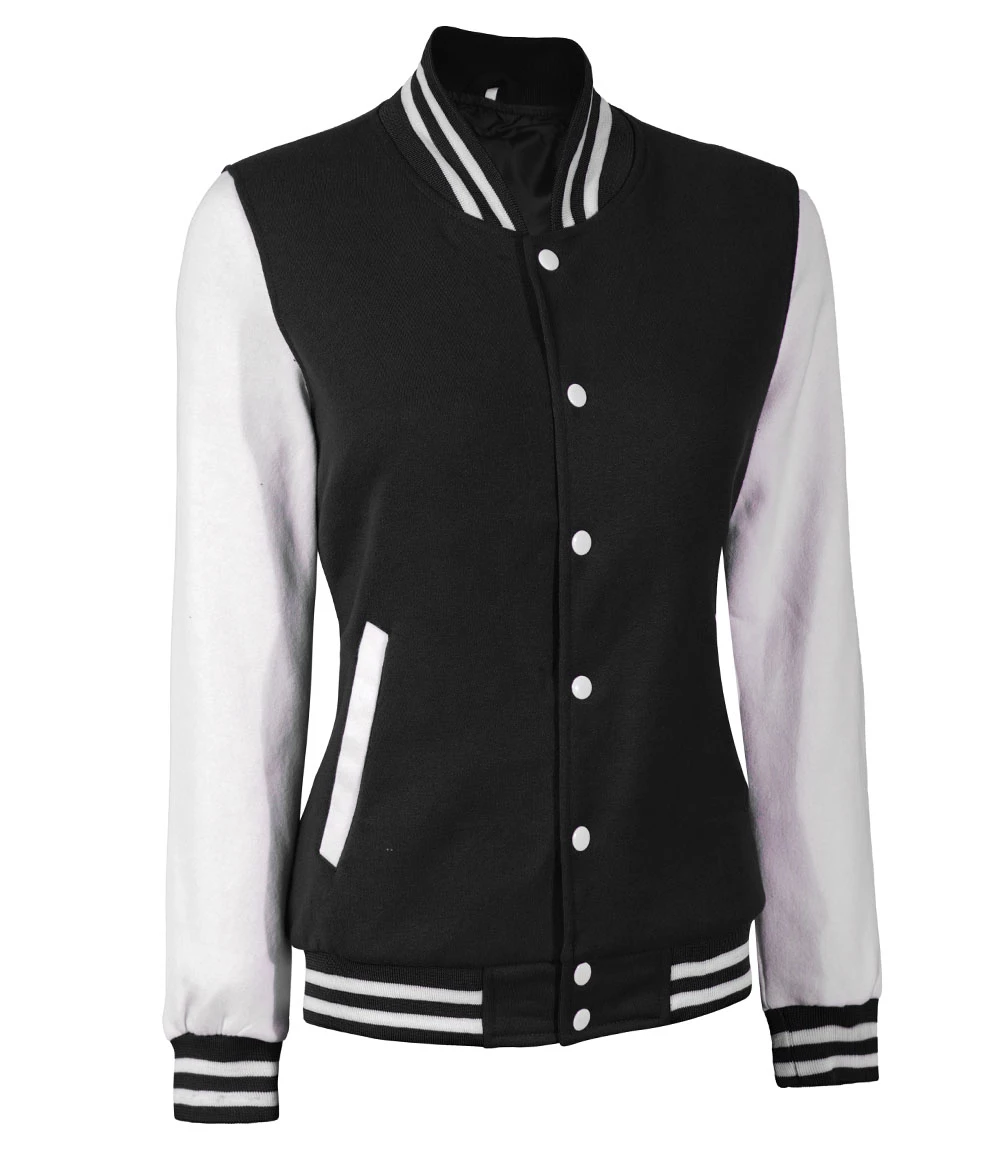 Women Black & White Varsity Jacket | Baseball Style Outerwear