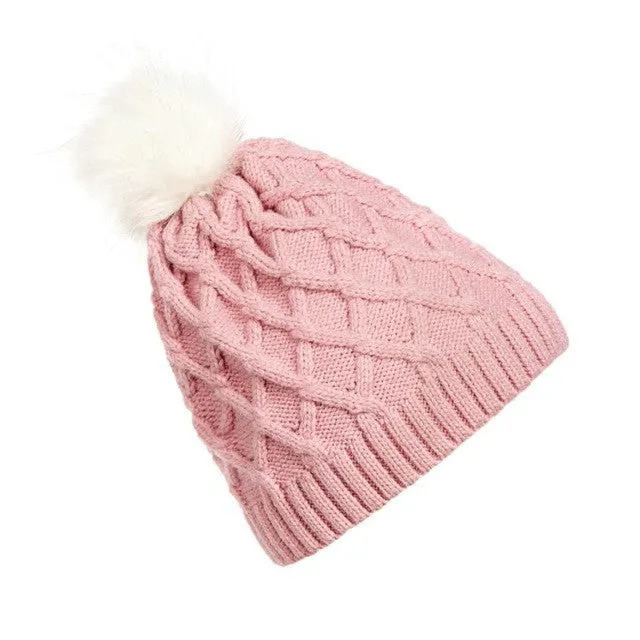 Women Hat Fur Pompom Beanie Warm Hats For Women Knitted Winter Outwear Crochet Hats Bones Feminino#A11 SM6