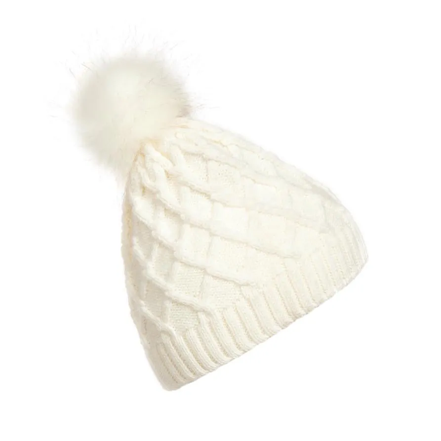 Women Hat Fur Pompom Beanie Warm Hats For Women Knitted Winter Outwear Crochet Hats Bones Feminino#A11 SM6