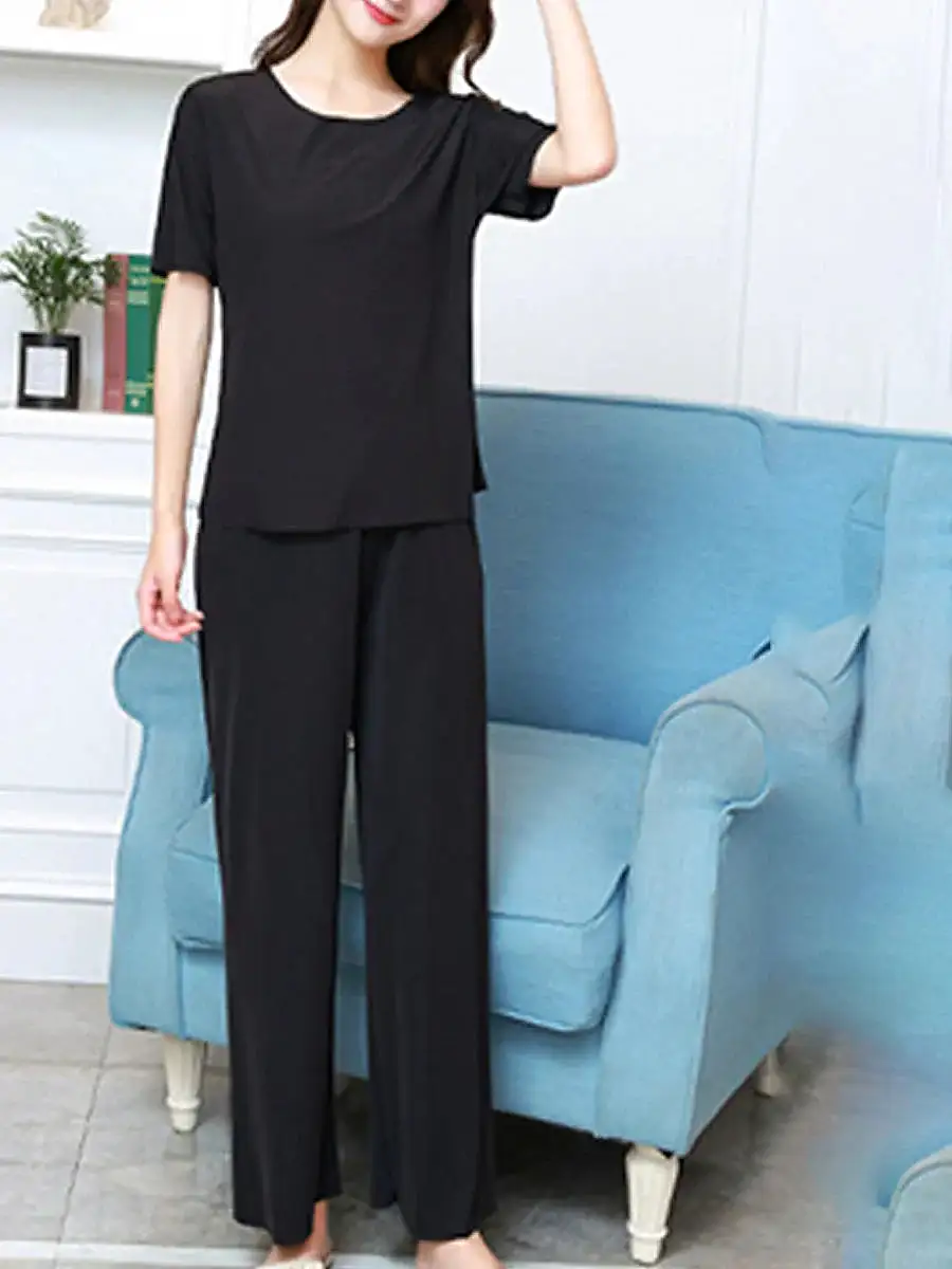 Women's Black and White 2-Piece Loungewear Sets with Comfortable Elegance