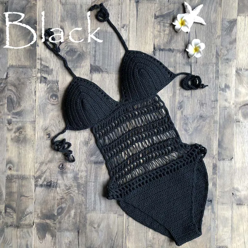 Women's Crochet Knitted Backless Sexy Monokini Jumpsuit Swimwear