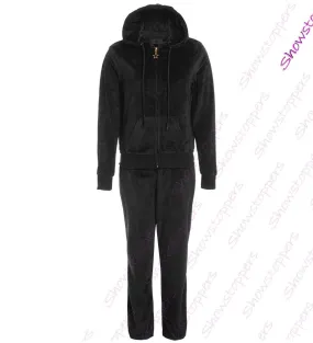 Womens Velour Suit Ladies Loungewear Size 8 10 12 14 Navy Blue Black Tracksuit